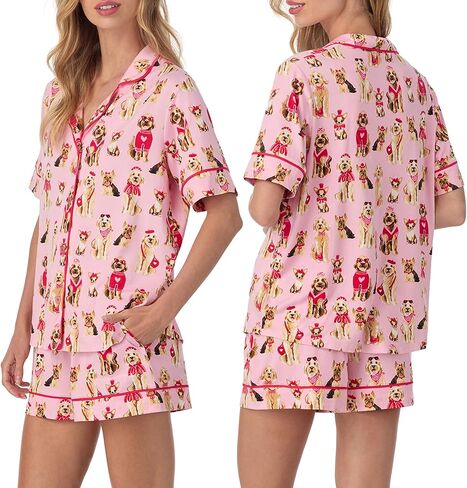 طقم بيجامة نسائي من Room Service بأزرار سفلية وشورت PJ - جيرسي ناعم وقابل للتمدد - ملابس نوم وملابس نوم خفيفة الوزن in Kuwait