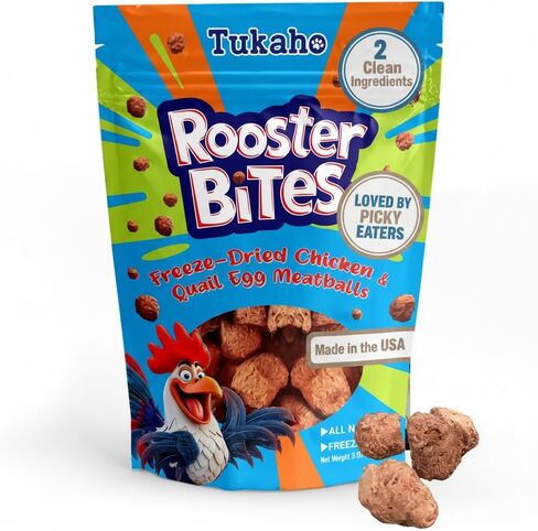 Rooster Bites Chicken and Quail Egg Cat and Dog Treats - High Protein All Natural Freeze Dried Training Treats - Raw Diet Friendly Healthy Snack or Meal Topper Made in USA in Saudi Arabia