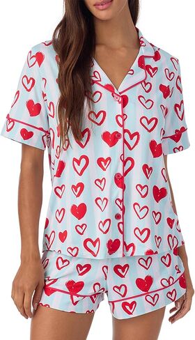طقم بيجامة نسائي من Room Service بأزرار سفلية وشورت PJ - جيرسي ناعم وقابل للتمدد - ملابس نوم وملابس نوم خفيفة الوزن in Kuwait