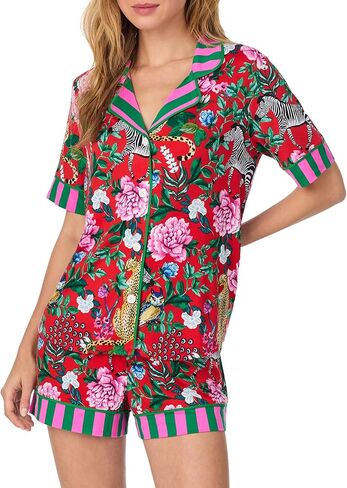 طقم بيجامة نسائي من Room Service بأزرار سفلية وشورت PJ - جيرسي ناعم وقابل للتمدد - ملابس نوم وملابس نوم خفيفة الوزن in Kuwait