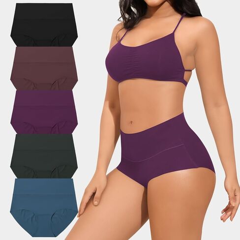 High Waist Seamless Underwear for Women - 5 Pack Stretch Briefs Soft Breathable Comfortable Panties in Saudi Arabia