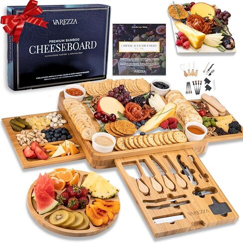 مجموعة هدايا لوحات Charcuterie: لوحة كبيرة من Charcuterie ، لوحة جبن الخيزران - فريدة من نوعها لأمي 23 إكسسوارات مسلية ، هدايا الزفاف للزوجين ، هدايا الاحترار المنزلية الجديدة in Saudi Arabia