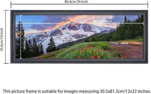 إطار ملصقات مقاس 12 × 32 من الخشب الصلب باللون الأسود مقاس 12 × 32 إطار صورة مقاس 12 × 32 إطار بانورامي مقاس 12 × 32 بوصة، بما في ذلك أجهزة التعليق (Y23B1232) in Kuwait