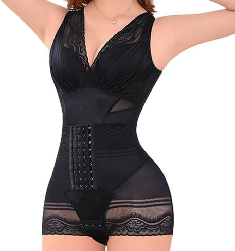 Women's Shapewear Bodysuit with V-Neck Tummy Control Body Shaper Waist Trainer Body Suit Black in Saudi Arabia