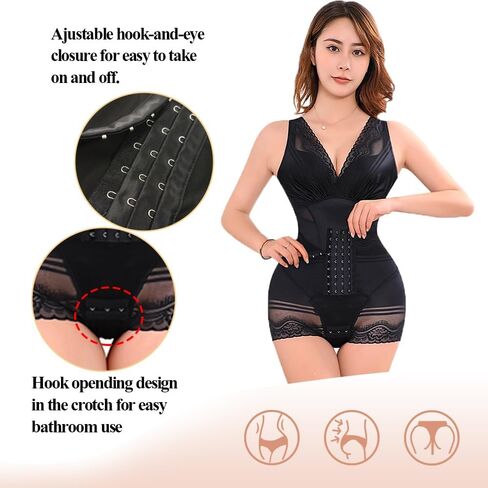 Women's Shapewear Bodysuit with V-Neck Tummy Control Body Shaper Waist Trainer Body Suit Black in Saudi Arabia