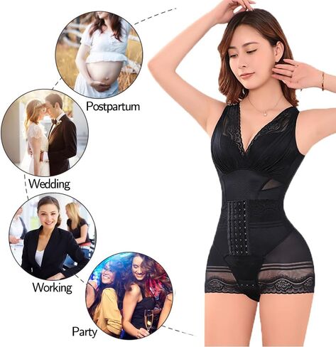 Women's Shapewear Bodysuit with V-Neck Tummy Control Body Shaper Waist Trainer Body Suit Black in Saudi Arabia