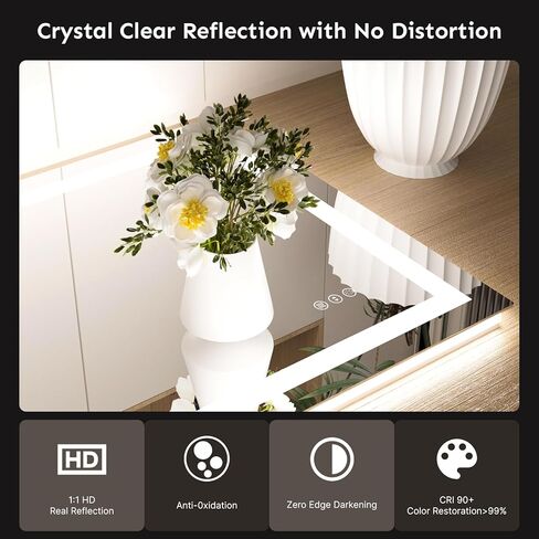 مرآة حمام LED مقاس 24 × 32 مع أضواء - مرآة زينة مضاءة للجدار مضادة للضباب وخافتة للضوء وخلفية وأمامية - مرآة حمام ذكية مع وظيفة الذاكرة وزجاج مقسى مقاوم للكسر in Saudi Arabia