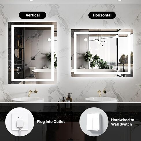 مرآة حمام LED مقاس 24 × 32 مع أضواء - مرآة زينة مضاءة للجدار مضادة للضباب وخافتة للضوء وخلفية وأمامية - مرآة حمام ذكية مع وظيفة الذاكرة وزجاج مقسى مقاوم للكسر in Saudi Arabia