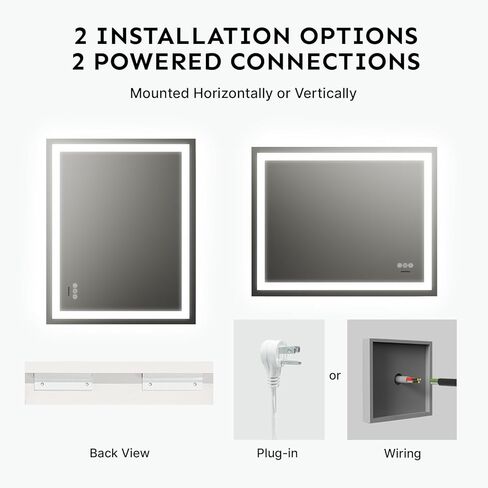 مرآة حمام LED مقاس 24 × 32 مع أضواء - مرآة زينة مضاءة للجدار مضادة للضباب وخافتة للضوء وخلفية وأمامية - مرآة حمام ذكية مع وظيفة الذاكرة وزجاج مقسى مقاوم للكسر in Saudi Arabia