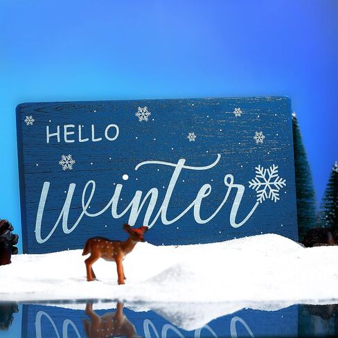 Blulu Hello Winter علامة ندفة الثلج الخشبية مستطيلة الجدار معلقة لوحة الحمام علامة خشبية ريفية خمر مزرعة المنزل جدار الفن لديكور غرفة المعيشة المنزلية الحمام، 10 × 5 بوصات (أزرق) in Kuwait