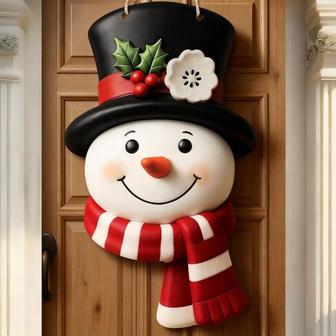 Vicenpal Winter Snowman Wooden Hanging Sign Farmhouse Rustic Christmas Door Welcome Wreath Decoration for Xmas Party Indoor Outdoor Home Wall Window Front Door Decor(Lovely Style) in Saudi Arabia