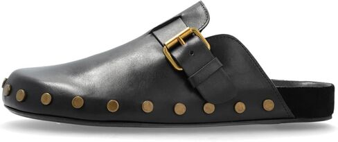 Leather Clog Mules for Women Studded Slip On Buckle Mule Slippers Closed Toe Vintage Clogs Casual Fall Winter Shoes in Saudi Arabia