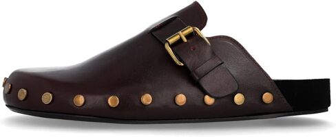 Leather Clog Mules for Women Studded Slip On Buckle Mule Slippers Closed Toe Vintage Clogs Casual Fall Winter Shoes in Saudi Arabia