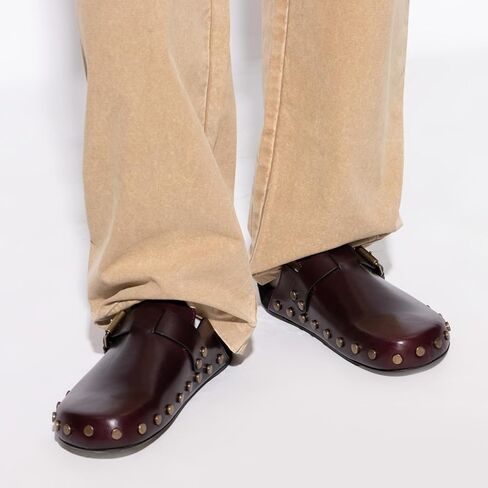 Leather Clog Mules for Women Studded Slip On Buckle Mule Slippers Closed Toe Vintage Clogs Casual Fall Winter Shoes in Saudi Arabia