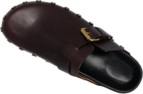 Leather Clog Mules for Women Studded Slip On Buckle Mule Slippers Closed Toe Vintage Clogs Casual Fall Winter Shoes in Saudi Arabia