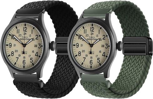 2 حزمة من أشرطة النايلون المضفرة 20 ملم متوافقة مع Timex Expedition Scout 40mm/Acadia 40mm/Weekender/Field Chronograph 43mm/سوار ساعة تناظري/Timex Easy Reader للرجال والنساء in Kuwait