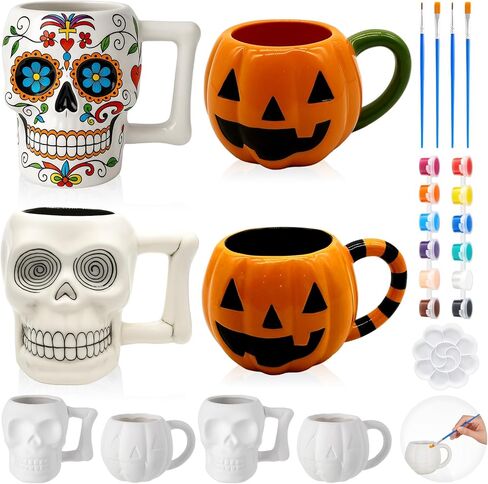 LOYIM Set of 4 Christmas Paint Your Own Mugs Christmas Ceramic to Paint Santa Snowman Elk Penguin DIY Coloring Mug Craft Kit with Paints, Brushes, Palette for Xmas Activities Art Favor Decoration in Kuwait