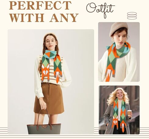 Topdear Winter Knit Scarf for Women, Cute Fox Pattern Knit Winter Scarves for Cold Weather, Soft Warm Long Knit Scarves in Saudi Arabia