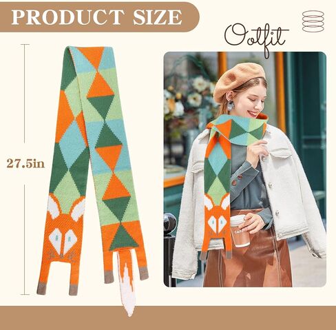 Topdear Winter Knit Scarf for Women, Cute Fox Pattern Knit Winter Scarves for Cold Weather, Soft Warm Long Knit Scarves in Saudi Arabia