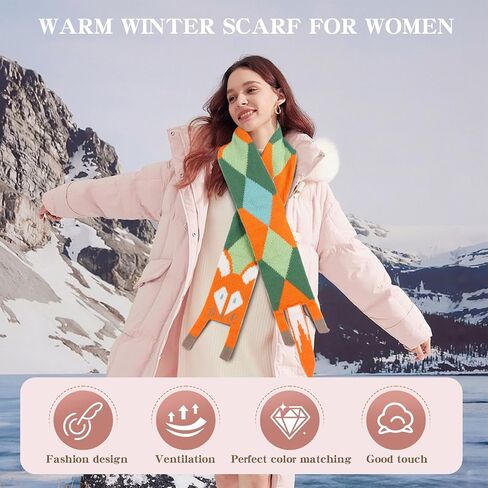 Topdear Winter Knit Scarf for Women, Cute Fox Pattern Knit Winter Scarves for Cold Weather, Soft Warm Long Knit Scarves in Saudi Arabia