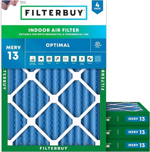 Filterbuy 12x24x4 Air Filter MERV 13 Optimal Defense (4-Pack), Pleated HVAC AC Furnace Air Filters Replacement (Actual Size: 11.50 x 23.38 x 3.63 Inches) in Kuwait