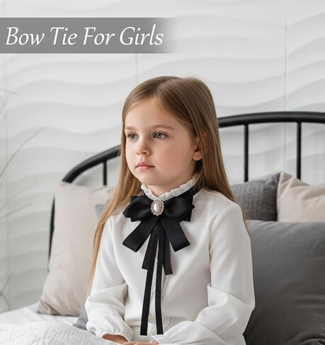 Black Bow Tie for Women, Pre-tied Bow Tie Neck with Rhinestones Pearl, Clip-On Design Perfect for Girl Uniforms Weddings Victorian Accessories, Elegant Style in Saudi Arabia