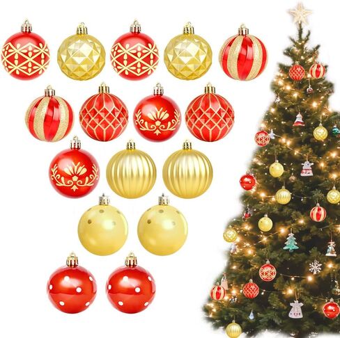 CAVETEE Christmas Ornaments,Glittering Shatterproof Traditional Country Hanging Decor for Xmas Holiday Party Christmas Tree Ornaments Party Decorations (16, Red&Green&Gold) in Saudi Arabia