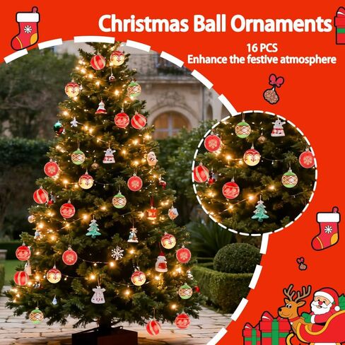 CAVETEE Christmas Ornaments,Glittering Shatterproof Traditional Country Hanging Decor for Xmas Holiday Party Christmas Tree Ornaments Party Decorations (16, Red&Green&Gold) in Saudi Arabia