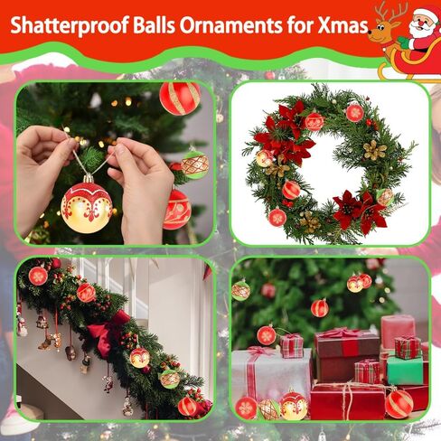 CAVETEE Christmas Ornaments,Glittering Shatterproof Traditional Country Hanging Decor for Xmas Holiday Party Christmas Tree Ornaments Party Decorations (16, Red&Green&Gold) in Saudi Arabia