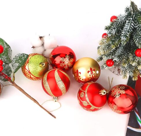 CAVETEE Christmas Ornaments,Glittering Shatterproof Traditional Country Hanging Decor for Xmas Holiday Party Christmas Tree Ornaments Party Decorations (16, Red&Green&Gold) in Saudi Arabia