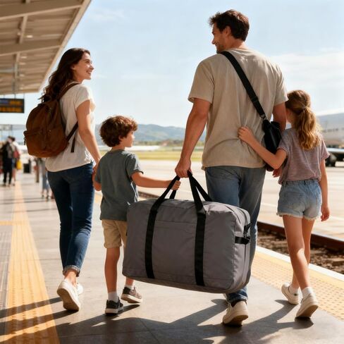 حقيبة دفل للسفر قابلة للطي سعة 80 لتر - حقيبة دفل خفيفة الوزن للنساء والرجال، حقيبة سفر كبيرة قابلة للتعبئة لرحلات عطلة نهاية الأسبوع والتخييم والسفر بمركبات ترفيهية (رمادي) in Kuwait