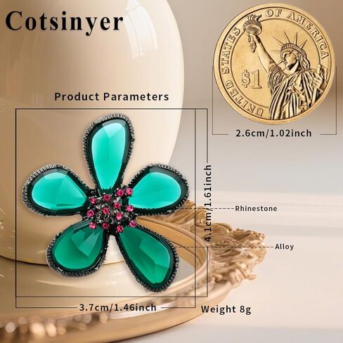 Rhinestone Black Flower Irregular Deep Green Petals Hollow Pink Cubic Zirconia Core Vintage Brooch Pin for Women Lapel Dainty Art Deco Accessories Wedding Birthday Holiday Jewelry in Saudi Arabia