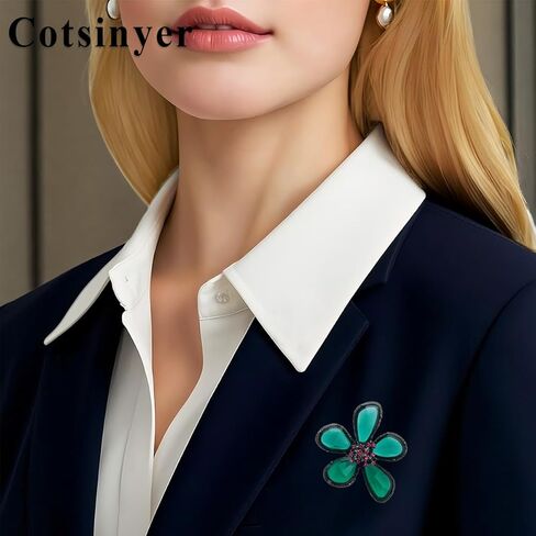 Rhinestone Black Flower Irregular Deep Green Petals Hollow Pink Cubic Zirconia Core Vintage Brooch Pin for Women Lapel Dainty Art Deco Accessories Wedding Birthday Holiday Jewelry in Saudi Arabia