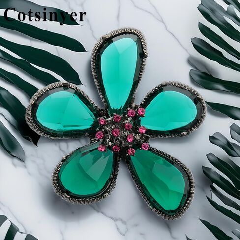Rhinestone Black Flower Irregular Deep Green Petals Hollow Pink Cubic Zirconia Core Vintage Brooch Pin for Women Lapel Dainty Art Deco Accessories Wedding Birthday Holiday Jewelry in Saudi Arabia