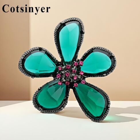 Rhinestone Black Flower Irregular Deep Green Petals Hollow Pink Cubic Zirconia Core Vintage Brooch Pin for Women Lapel Dainty Art Deco Accessories Wedding Birthday Holiday Jewelry in Saudi Arabia