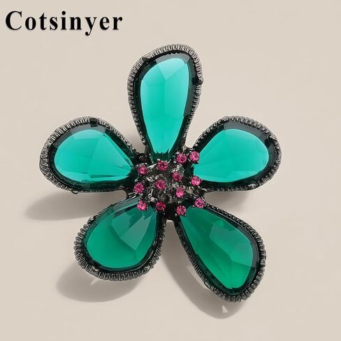 Rhinestone Black Flower Irregular Deep Green Petals Hollow Pink Cubic Zirconia Core Vintage Brooch Pin for Women Lapel Dainty Art Deco Accessories Wedding Birthday Holiday Jewelry in Saudi Arabia