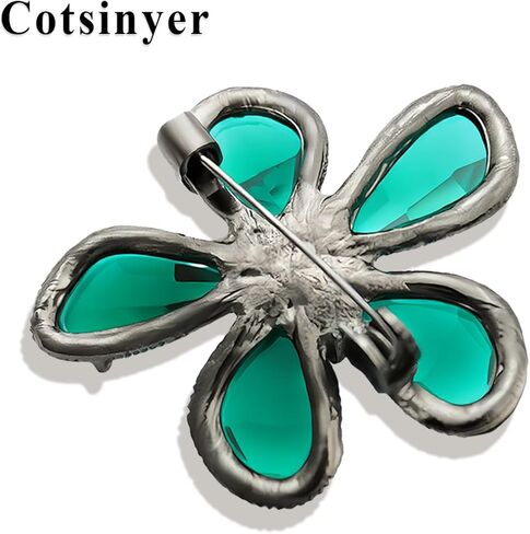 Rhinestone Black Flower Irregular Deep Green Petals Hollow Pink Cubic Zirconia Core Vintage Brooch Pin for Women Lapel Dainty Art Deco Accessories Wedding Birthday Holiday Jewelry in Saudi Arabia