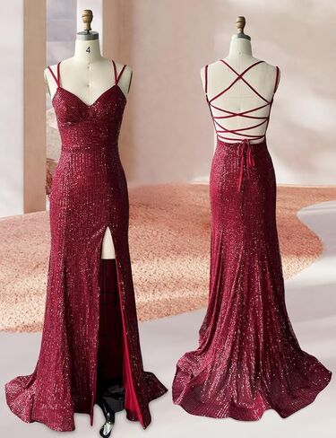 Sequin Prom Dress 2026 V Neck Sparkly Mermaid Formal Dress Long Evening Party Gowns PUS045 in Saudi Arabia