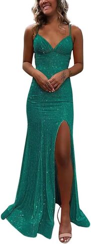 Sequin Prom Dress 2026 V Neck Sparkly Mermaid Formal Dress Long Evening Party Gowns PUS045 in Saudi Arabia