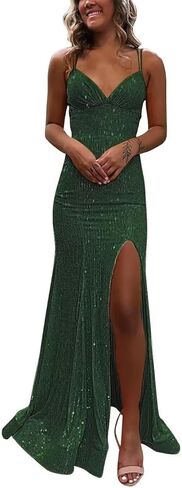 Sequin Prom Dress 2026 V Neck Sparkly Mermaid Formal Dress Long Evening Party Gowns PUS045 in Saudi Arabia
