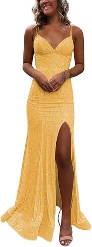 Sequin Prom Dress 2026 V Neck Sparkly Mermaid Formal Dress Long Evening Party Gowns PUS045 in Saudi Arabia