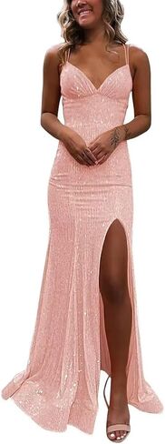 Sequin Prom Dress 2026 V Neck Sparkly Mermaid Formal Dress Long Evening Party Gowns PUS045 in Saudi Arabia