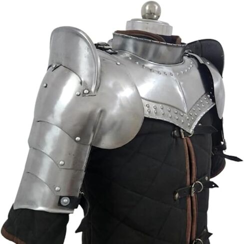 مجموعة دروع حديدية من العصور الوسطى مع كتف بولدرون، مجموعة كتف ذراع حارس سباولدرز فضية مصقولة in Kuwait