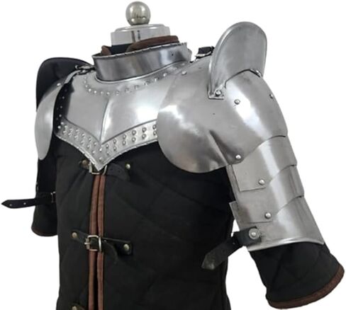 مجموعة دروع حديدية من العصور الوسطى مع كتف بولدرون، مجموعة كتف ذراع حارس سباولدرز فضية مصقولة in Kuwait