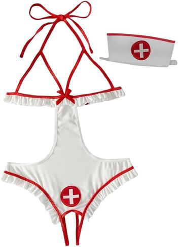 One Piece Sexy Lingerie for Women See Through Bra Role Playing Nurse Costume Mini Bodysuit Black in Saudi Arabia
