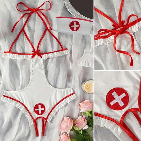 One Piece Sexy Lingerie for Women See Through Bra Role Playing Nurse Costume Mini Bodysuit Black in Saudi Arabia