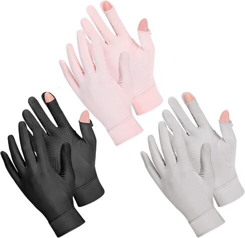 Bokon 3 Pairs Sun Protection UV Driving Gloves for Women Full Finger Touchscreen Non Slip Breathable Summer Outdoor Gloves(Black, Gray, Pink) in Saudi Arabia