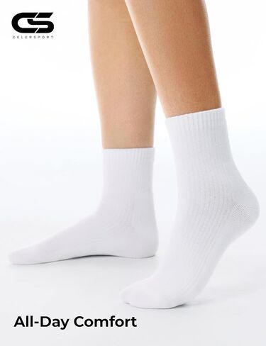 CS CELERSPORT 5 Pack Mini Crew Cotton Cushioned Ankle Socks, Athletic Causal Moisture-Wicking Calf Socks for Women and Men in Saudi Arabia