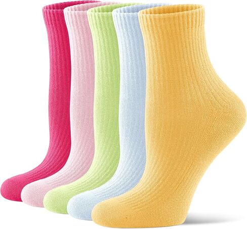 CS CELERSPORT 5 Pack Mini Crew Cotton Cushioned Ankle Socks, Athletic Causal Moisture-Wicking Calf Socks for Women and Men in Saudi Arabia