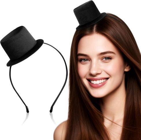 Mini Top Hat Headband, Cowboy Hat Headband for Halloween Cosplay Costume Carnivals 1920s Victorian Parties Men and Women Black Top Hat Hairband Accessories in Saudi Arabia